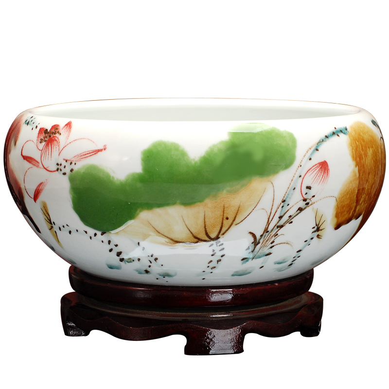 Jingdezhen ceramic aquarium pet gold fish tank water lily basin bowl lotus lotus cylinder cylinder tortoise GangPen sitting room place the flood water