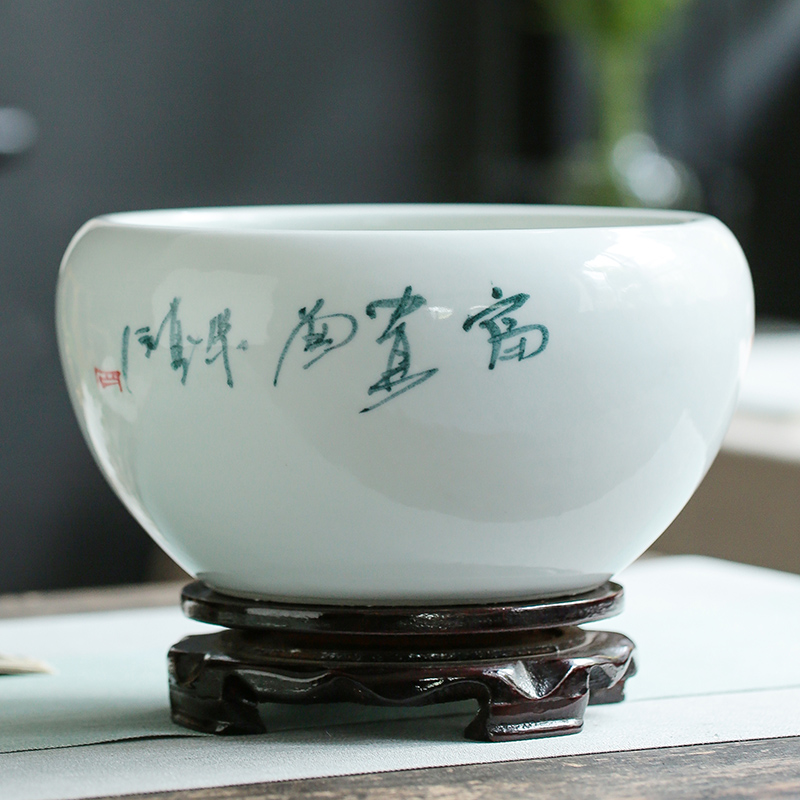 Jingdezhen ceramics furnishing articles snow cuhk aquarium water shallow refers to basin water lily tortoise cylinder storage cylinder porcelain