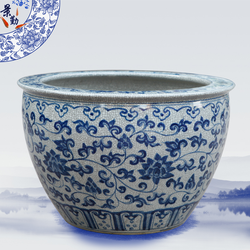 Jingdezhen ceramics aquarium blue and white porcelain jar landscapes water lily cylinder home furnishing articles carried in water