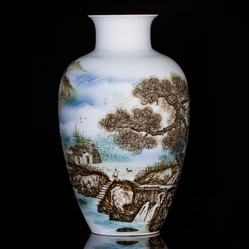 Jingdezhen ceramics famous master hand made blue and white porcelain vase happiness family sitting room adornment is placed