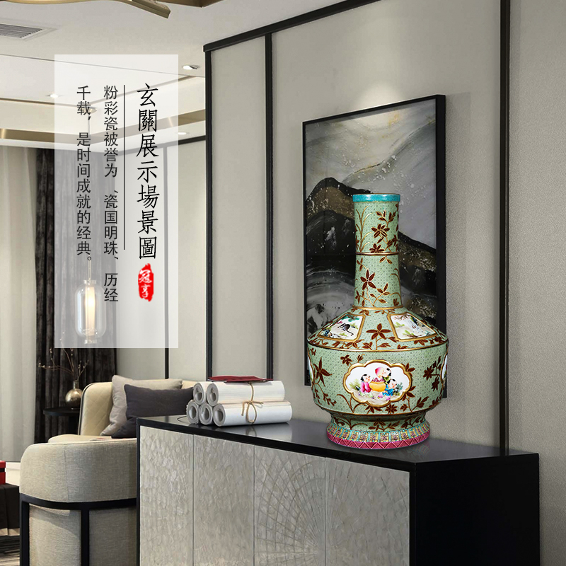 Jingdezhen ceramics imitation the qing yongzheng paint powder enamel vase figure sitting room adornment is placed flowers open window baby play