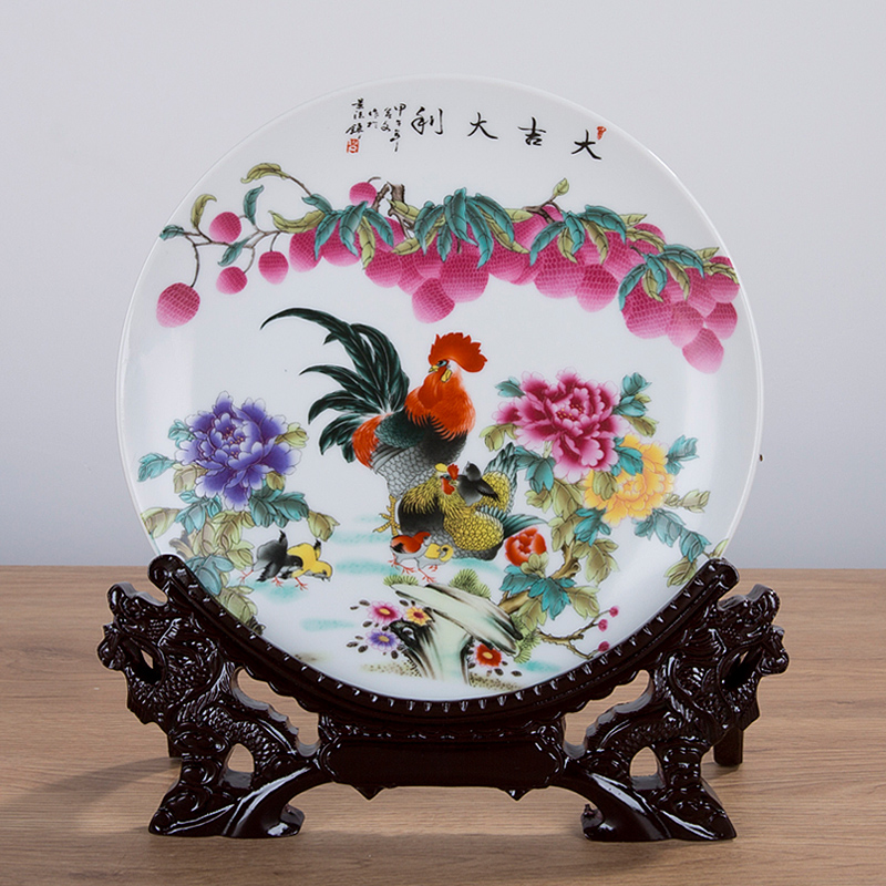 Jingdezhen ceramics decorated hang dish plate 21 cm plate of household adornment handicraft furnishing articles