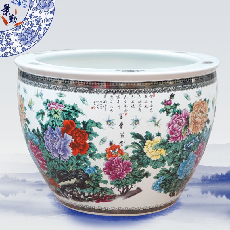 Jingdezhen ceramic aquarium fish tank water lily bowl lotus cylinder aquarium with a silver spoon in its ehrs expressions using the and home furnishing articles