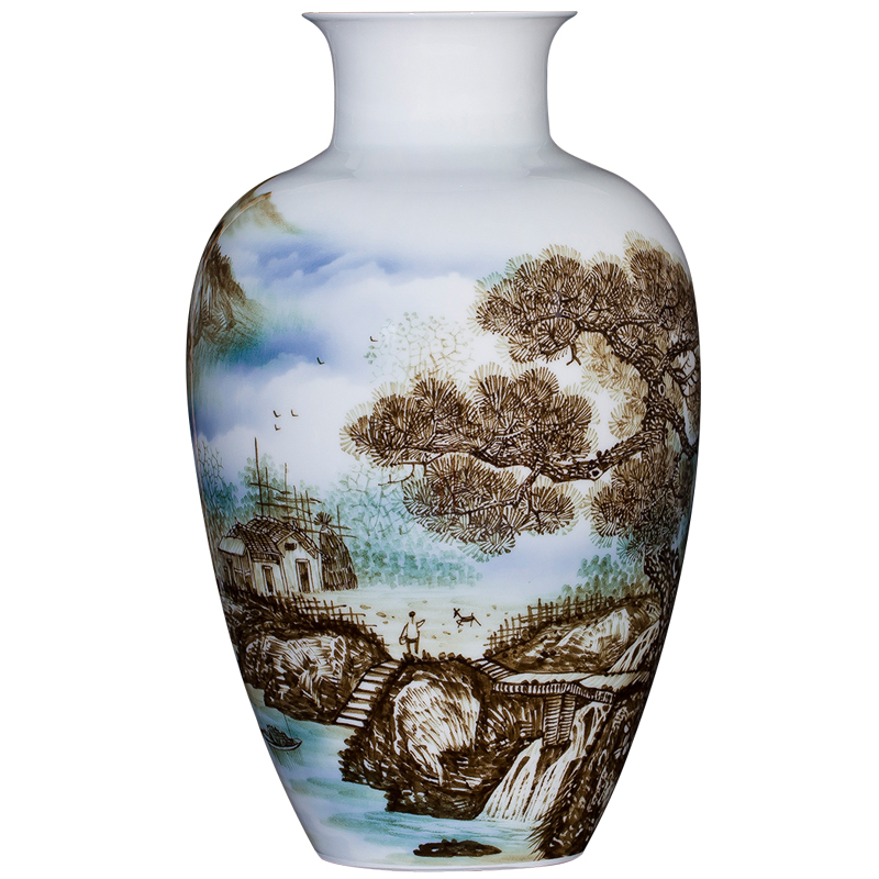 Jingdezhen ceramics famous master hand made blue and white porcelain vase happiness family sitting room adornment is placed