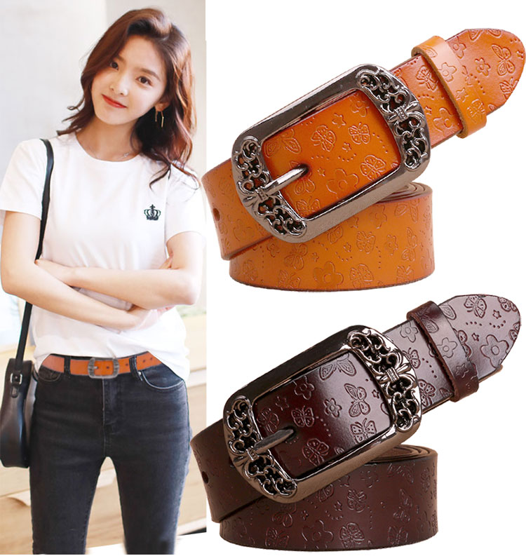 复古女士真皮腰带韩版简约纯牛皮针扣皮带时尚百搭装饰牛仔裤带宽