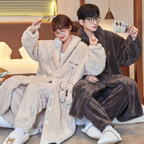 Trendy suit ~ retro college wind lovers pyjamas womens autumn and winter coral suede thickened bathrobe with long family clothes