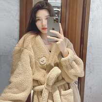 Upper body sweet and expensive ~ Heavy pound autumn and winter head wave of sleepwear female winter coral suede thickened with long family clothes