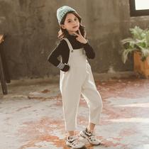 Girl Spring Clothing Foreign Air Back Strap Pants Suit 2023 New Korean Version Children CUHK Child Casual Trendy Two Sets Tide