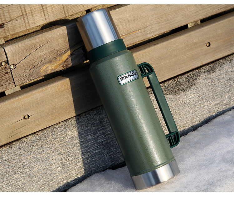 美国stanley户外史丹利双层水壶大容量折叠便携不锈钢保温1.3l瓶