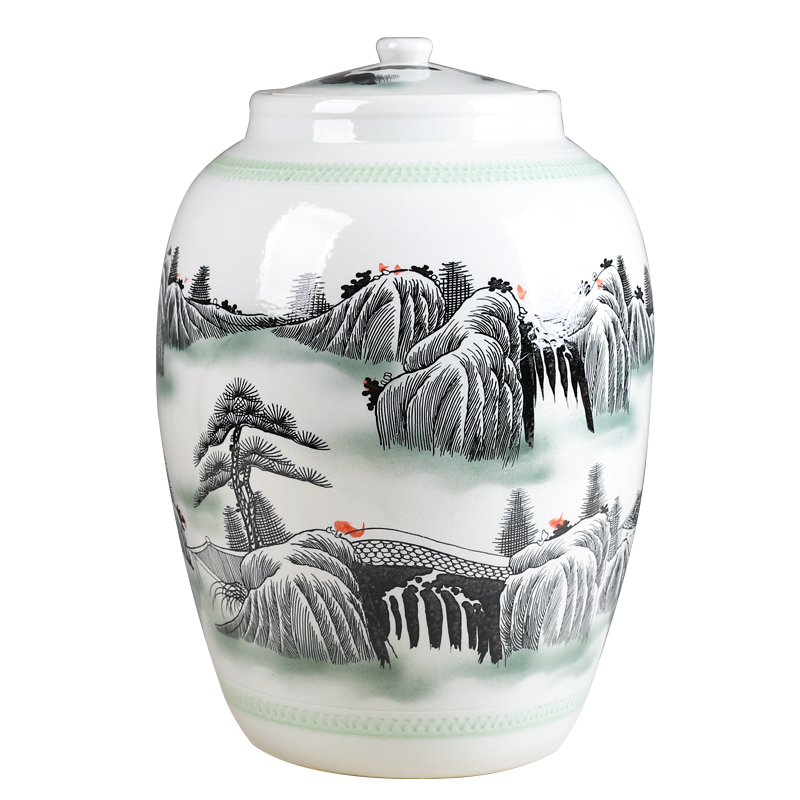 Jingdezhen ceramic barrel ricer box 50 kg/100 jins cylinder tank with cover meters tank cylinder seal storage tank