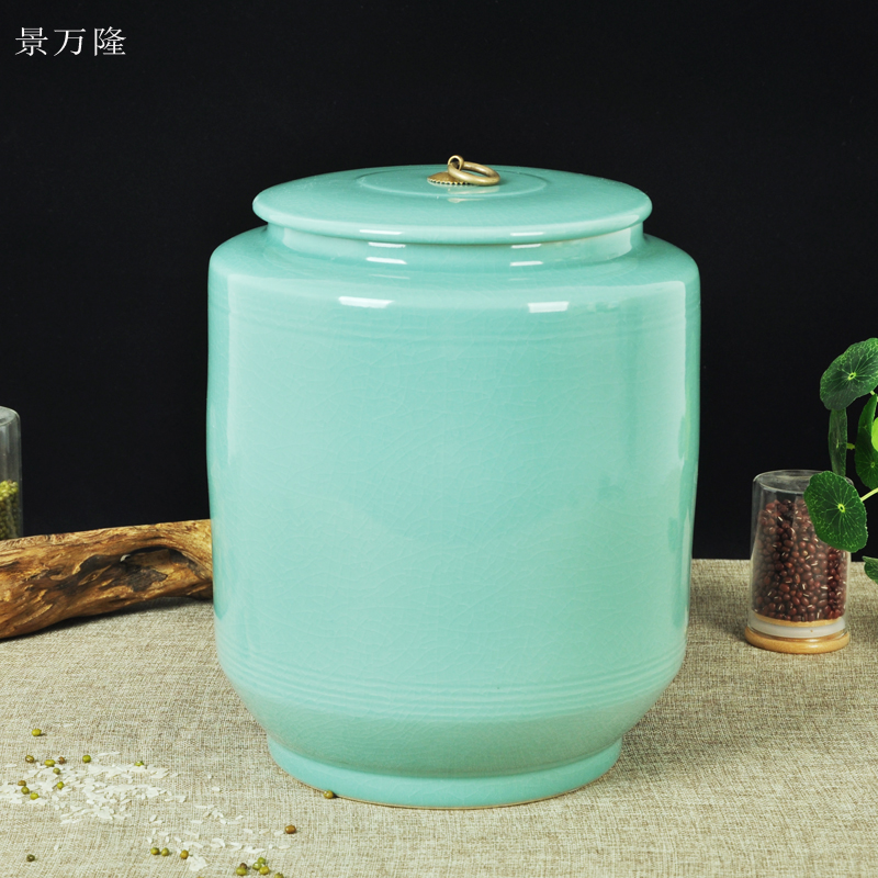 Ceramic barrel ricer box with cover cylinder storage tank water tea cake home seal pickles cylinder expressions using jars