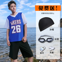 Handsome T-corset swimsuit T-shirt short-sleeved les reinforced bandage sunscreen large size swimsuit neutral female student loose and conservative