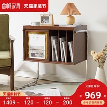 Nordic ins Wind solid wood magazine cabinet suspension sofa small side cabinet retro bookcase living room storage cabinet lockers