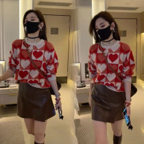 Loose red Christmas sweater womens vintage Lazy Wind 2021 Autumn Winter New round collar Underpins Jersey Blouse