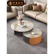 Modern light luxury simple slate living room household size retractable Internet celebrity round coffee table TV cabinet combination