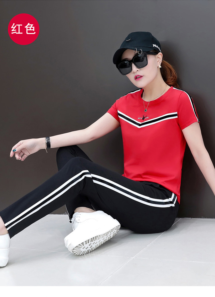 夏季套装女2018新款潮韩版夏装休闲两件套夏天短袖长裤跑步运动服