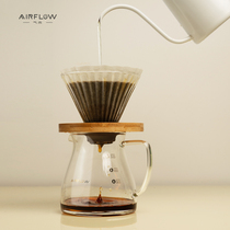 Airflow Hand-made coffee maker set Coffee filter cup Solid wood frame v60 filter cup Coffee sharing pot Glass thickened