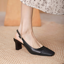 Fashion rear air coarse heel genuine leather sandal womens back tripped back tripped Baotou 2022 Spring Summer High heel Single shoe