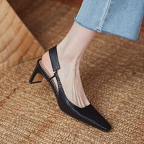 Baotou sandals 2022 Xias new womens European and American big post stumbles with the shoe OL Jane commuter womens shoes in the middle of the heel