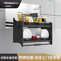 kitchentime Kitchen cabinet lift Black Crystal Glass Aluminum Alloy wall cabinet Dish pull basket