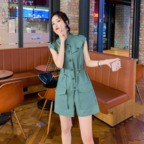 Small sub-tooling conjoined pants woman 2022 new summer clothes high waist shorts suit with high display slim port taste even pants