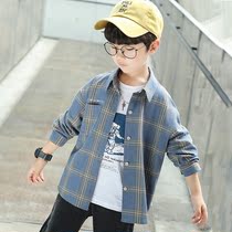 Boy shirt spring style 2021 new pure cotton long sleeve child Chauchai plaid lining clothes spring and autumn foreign air