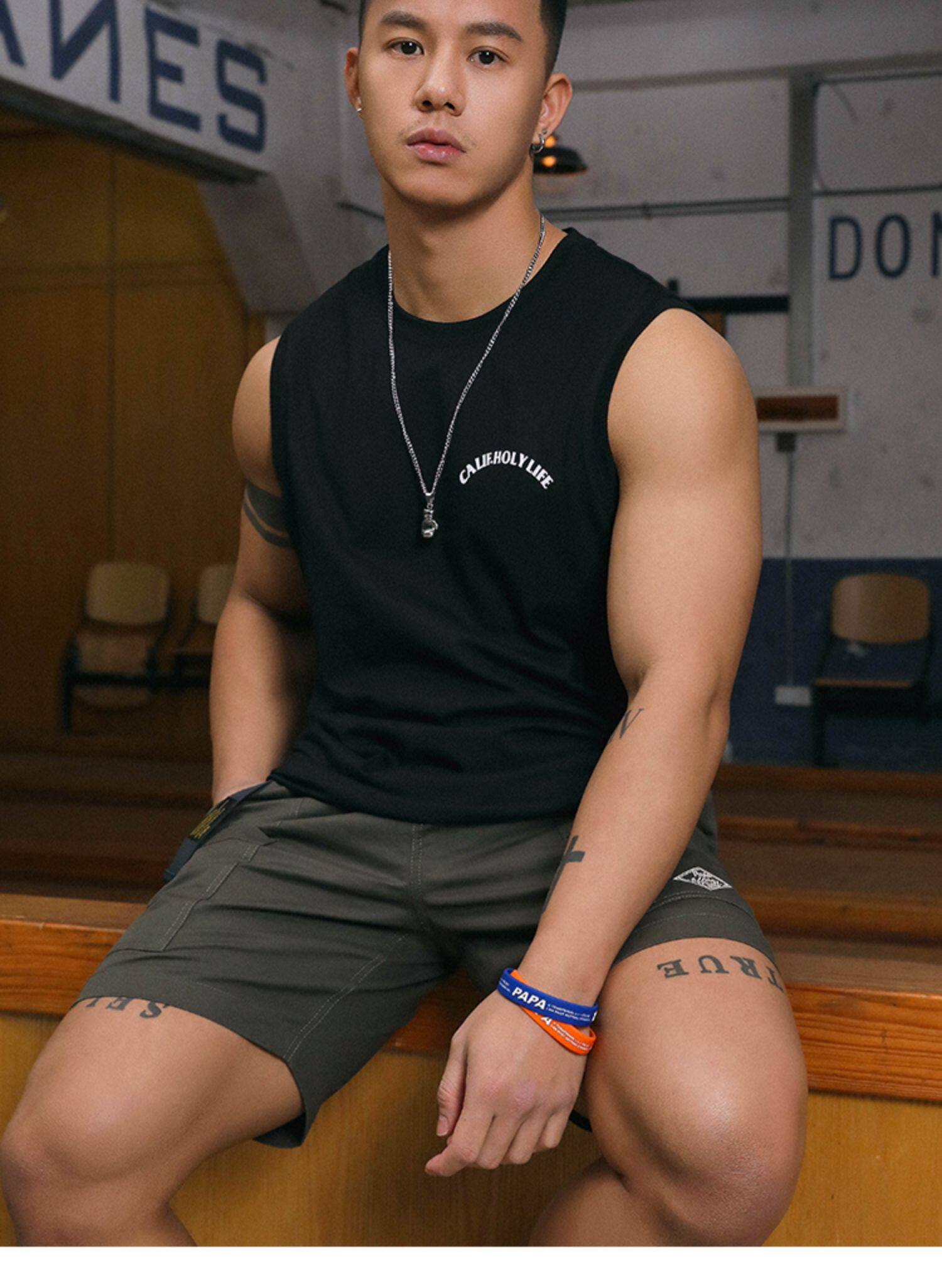 tomatopapa夏季原创新款夏威夷坎肩字母背心男运动健身无