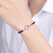 Mobius ring bracelet sterling silver male black rope braided rope tide student Boy mens hand rope birthday gift