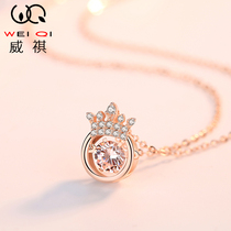 Beating heart necklace sterling silver women plated 18K gold rose gold crown light luxury niche pendant birthday gift