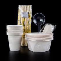 Disposable tableware chopsticks set Banquet cup dish spoon Outdoor barbecue wedding household environmental protection high-grade thickened bowl