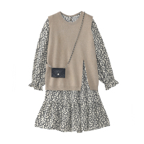 Designer Plus spring and autumn temperament goddess fan dress knitted vest foreign flower skirt two-piece bag