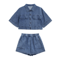 DESIGNER PLUS Jeans Wide Leg Shorts Suit Women Small Taller Waist Foreign Air Blouse Fashion Two Sets