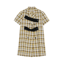 Designer Plus Academy Wind yellow plaid dress with dress female summer loose with long suit collar shirt dress