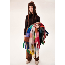 Designer Plus Plaid color scarf female autumn winter Joker ins fashion color warm lengthy mohair