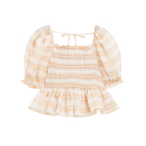 Designer Plus gentle square collar French Bubble Sleeves Short blouses Woman Design Sense Body Striped Shirt