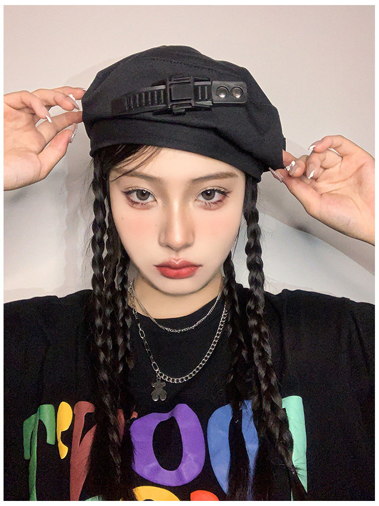 许佳琪同款辣妹贝雷帽女夏小众黑色复古春秋画家帽子潮流酷酷女孩