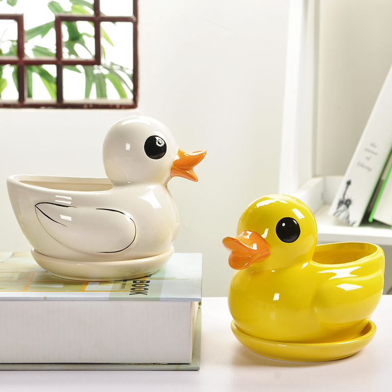 Yellow duck pot cartoon creative ceramic special offer a clearance other rich tree plant large contracted small tray