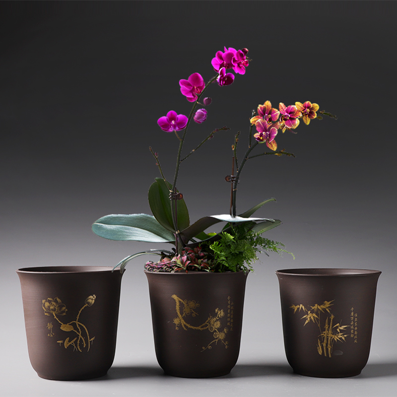 Purple sand flowerpot ceramic butterfly orchid special green plant money plant bracketplant creative contracted large fleshy flower pot