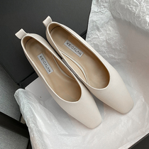 (Lingge studio)square head flat single shoes womens 2021 new British style small leather shoes womens Korean version all-match