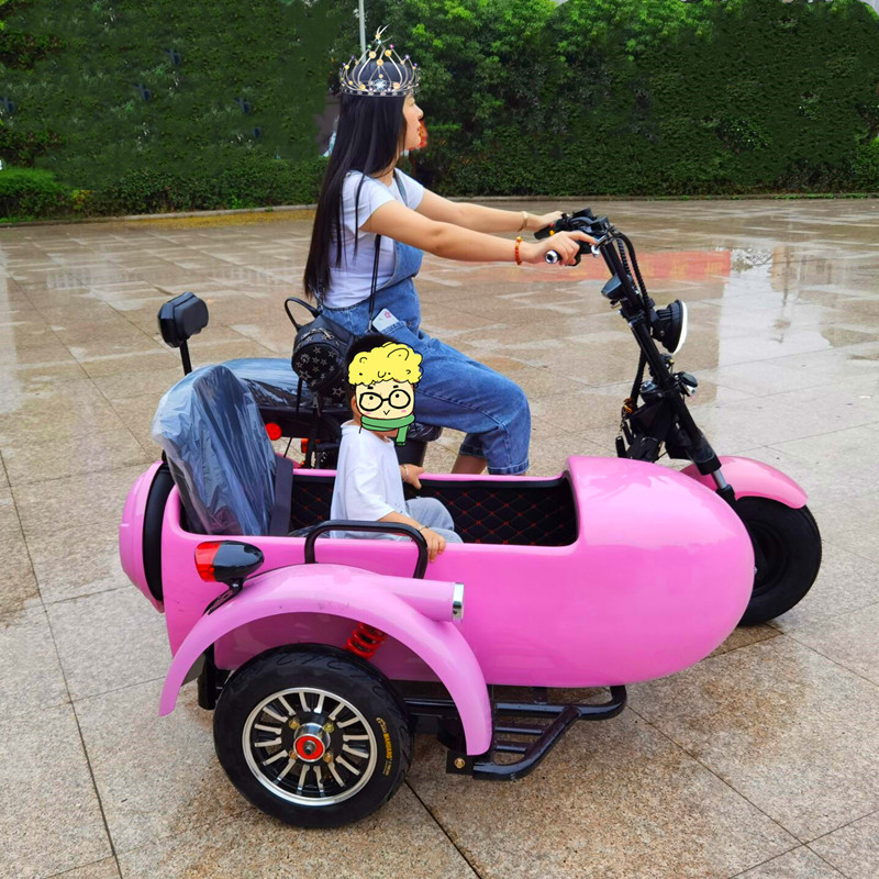 三轮侧边哈雷电动车船型哈雷坐厢式电瓶车个性车斗侉子倒挡抖音款