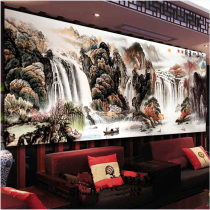 Printed cross embroidered 2020 new line embroidered living room flowing water raw Caijiang Mountain such as great scenic landscape painting full embroidery