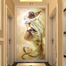 Cross embroidered 2021 line embroidered new living room sharply minimalist Modern Dunhuang rebounded pipa figure Guanyin Guanyuan