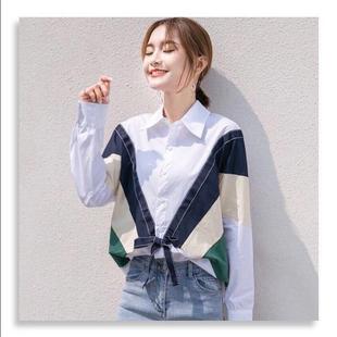白色衬衫女韩版设计感小众2020秋季新款衬衣百搭长袖宽松拼接上衣