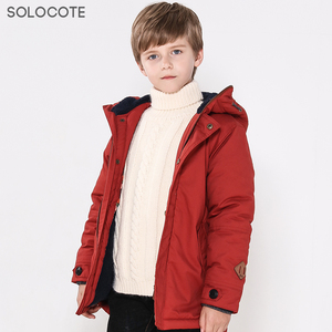 SOLOCOTE男童中长款加绒加厚棉衣中大童保暖棉服儿童棉袄外套0765