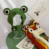 Korean cute handmade frog hair band autumn and winter new big eyes knitted wool hat men and women baby super cute earmuffs
