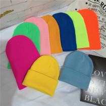 Fluorescent color knitted wool hat men and women children autumn and winter pure color art wild cold hat adult universal warm hat