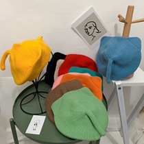 Autumn and Winter Childrens wool painter hat baby cute cat ears beret knitted small tail wool hat young children