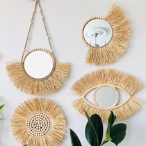 ins Nordic style Moroccan straw mirror home wall decoration wall decoration childrens room homestay pendant ornaments