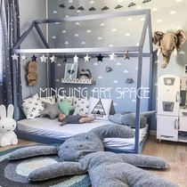ins Nordic Net red Small House childrens bed solid wood bed landing wooden frame bed Game small bed photo props