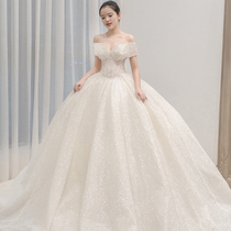 Main wedding dress starry sky trailing 2021 New temperament bridal mortal dream luxury French light simple summer